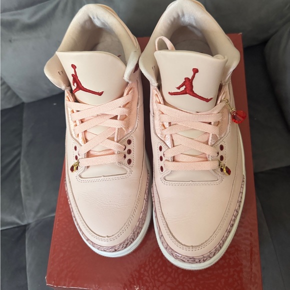 Jordan Shoes - Jordan Retro 3 2025 Valentine Women’s Pink Leather Sneakers with Red Jumpman